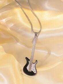 1-5pcs Fashionable Hip-Hop Stainless Steel Guitar Pendant Necklaces