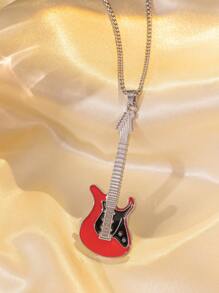 1-5pcs Fashionable Hip-Hop Stainless Steel Guitar Pendant Necklaces