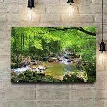 Canvas Print Wall Art River Through The Green Forest Nature Wilderness Photography Modern Art Rustic Scenic Colorful Multicolor For Living Room, Bedroom