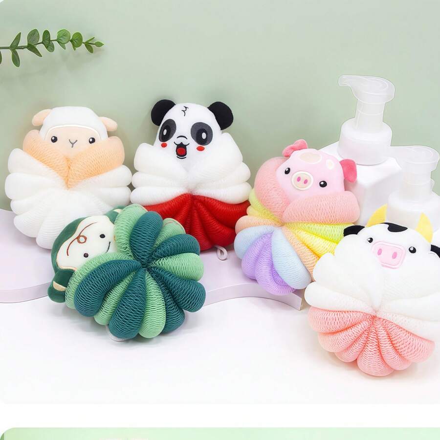 卡通动物图案沐浴花，儿童可爱沐浴球，优质大号泡泡浴海绵 - 多 - 查看 1