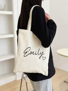 Custom Name Tote Bag, Personalized Customization, Heart Pattern Shopping Bag For Bridesmaids, Wedding Party And Gifts - Durable Straps, Valentine'S Day Gift