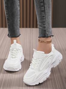 Sporty Front Chunky Sneakers For Women,Colorblock Leather Lace-Up Shoes Women Boots Women Lightweight Breathable Sneakers Women Shoes Outdoor Sports Shoes For Women Running Shoes Comfortable Casual Shoes For Women