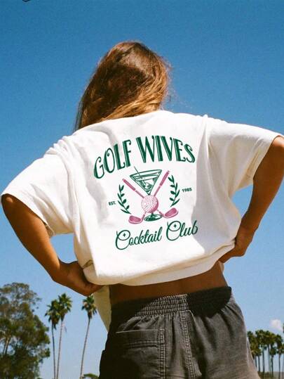 Damen Sommer Neuheit minimalistisches Golf-Abzeichen Grafik-weißes Kurzarm T-Shirt, lässiger Rundausschnitt vielseitig tragbares Tagesoutfit