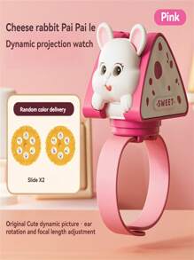 Kids Funny Cartoon Cheese Rabbit Projection Glowing Watch, Baby Sleep Aid Early Education 3D Pattern Projector Toy, Gifts For Boys And Girls (Projection Slide Color/Style Random) - Multicolor - View 2