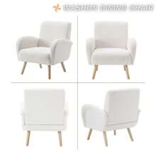 WAHSON OFFICE CHAIRS 1PC Wahson Armchair Wing Chair Retro Upholstered Armchair, Lounge Chair With Thickened Backrest Reading Chair Legs Made Of Solid Wood For Living Room/Bedroom, White - trắng - Xem 6