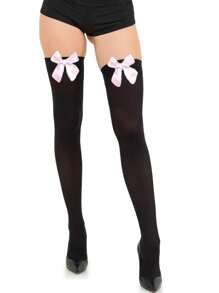 1 par de meias sensuais com laço na coxa, meias pretas e brancas com decoração de laço, meias versáteis da moda para mulheres, adequadas para decorações de festa de Natal, apresentações de palco, cosplay, eventos e festas