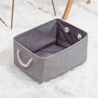 3sizes 1pc Gray Foldable Desktop Storage Basket With Large Capacity And Handle For Toys Organizer, Linen Fabric Storage Basket For Dirty Clothes,Basket,Gift Basket,Basket For Gifts,Wall Basket,Mini Velvet Basket,Storage And Organizer Bins,Makeup Basket,Living Room,Room Basket,For Back To School