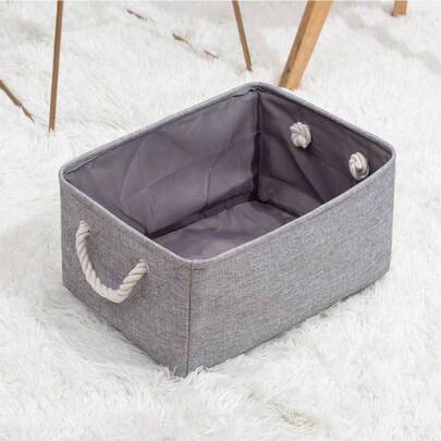 3 Sizes, 1pc Foldable Gray Desktop Storage Basket, Large Capacity With Handle, Can Be Used For Toy Storage, Dirty Clothes, Gift Baskets, Wall Hanging Baskets, Mini Velvet Baskets, Storage Organizers, Makeup Baskets, Suitable For Living Room, Bedroom, Back To School Season