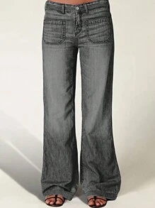 Quần jeans nữ ống đứng dài, dáng rộng thoải mái với chi tiết cúc cài, chất liệu co giãn vừa phải, màu đen mùa xuân. - màu đen - Xem 4