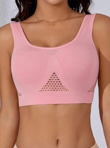 3 pièces Soutien-gorge de sport pour femmes avec design perforé et ajouré, soutien-gorge de sport pour le yoga, à dos nageur