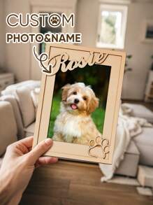 1pc Custom Wooden Frame, Custom Picture Frame, Personalized Home Decor With Your Text And Photo, Custom Photo Memorial Standing Frame, Pet Loss Gift, Pet Collar Holder, Dog Bereavement For Pet Owner, Gift, Gift For Pet Lovers, Gift For Him, Gift For Her, Valentine Day, Valentine Day Decor Gifts Birthday Graduation,Slow Summer Living,Customized Crafts,Home Refresh