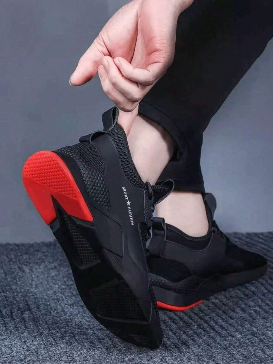 Patines blancos para hombres, zapatos para correr, moda de talla grande de alta calidad, zapatos deportivos para exteriores para hombres, zapatos deportivos casuales para hombres, zapatos de tenis, zapatos con cordones delanteros de tacón grueso con bloques de color para hombres, zapatos deportivos de moda,Zapatos casuales planos cómodos para estudiantes, zapatos con cordones para hombres, tenis transpirables y livianos. - Negro - Ver 1