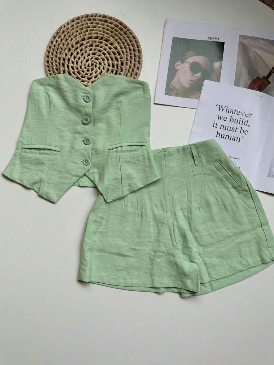 Women's Marrante Tube Top And Shorts Set | Elastic Back Design - 淡綠色 - 查看 1