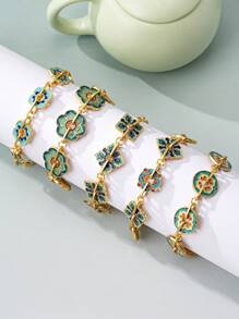 1 件手工制作铜镀珐琅五叶草彩色链条手链，新中式风格，轻巧奢华四叶草圆形吊饰可调节，适合女士日常佩戴、商务活动、宴会、送给朋友的礼物情人节、妈妈、母亲、母亲节、礼物 - 四葉草手鍊 - 查看 12