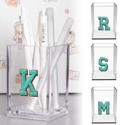 亚克力化妆刷收纳盒透明笔筒桌面办公笔盒花卉扦插繁殖盒梳妆台收纳刷架学习工具整理盒返校必备节日礼物首字母26字母图案