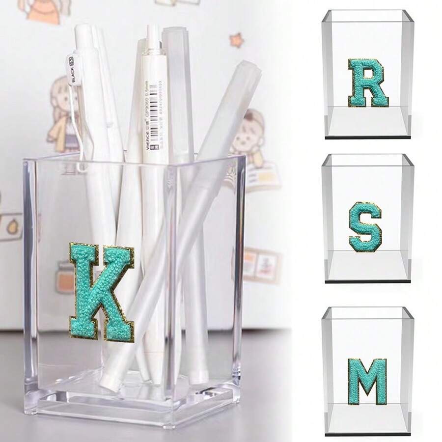 亚克力化妆刷收纳盒透明笔筒桌面办公笔盒花卉扦插繁殖盒梳妆台收纳刷架学习工具整理盒返校必备节日礼物首字母26字母图案