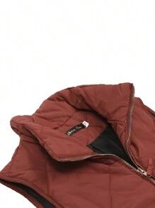Women Quilted Puffer Vest L-3XL Winter Warm Jacket Vest Solid Color Sleeveless Stand Collar Zipper Padded Coat Gilet - Tan - View 8