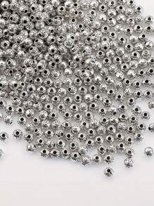 50 件锌合金珠子，用于珠宝制作，4 毫米球形隔珠，古银和银色饰面，花卉图案圆形珠子组合，适用于 DIY 项链、耳环和工艺配件 - 銀色 - 查看 8