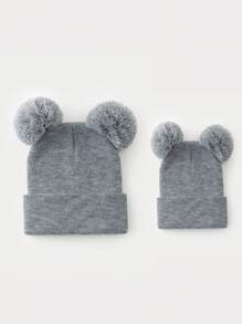 1 pieza Gorro de punto de unicolor y versátil con dos bolas, adecuado para outfits casuales de otoño/invierno de mujer