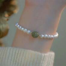 1pc/Set Popular Blue Chalcedony Bracelet Pearl Beaded Bracelet, High-End Versatile Best Friend Bracelet With Rotating Beads For Women - Blue and White - View 1