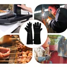 Hitzebeständiger, feuerfester Handschuh, Schweißhandschuhe für hohe Temperaturen, lange Lederhandschuhe für Schweißer, für Grill, Holzofen, Kamin, 14 Zoll (schwarz) - Schwarz - Übersicht 5