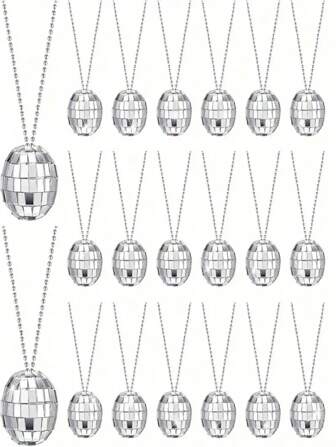 1-Pack/10-Pack Vintage Disco Ball Pendant Necklace, Multifunctional Fashion Accessories & Dance Decorations, Glass & Plastic Materials, - 70's Style Reflective Bead Chain, Suitable For Parties & Events, Suitable For Halloween, Easter, Thanksgiving, Valentine's Day, Bachelorette Party, Sisterhood Party, New Year No Electricity Required, Universal Type