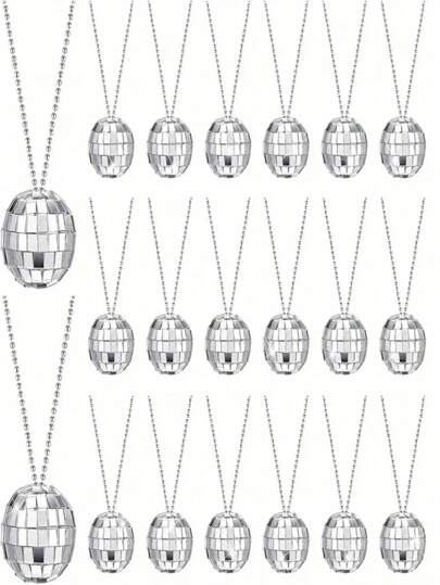 1-Pack/10-Pack Vintage Disco Ball Pendant Necklace, Multifunctional Fashion Accessories & Dance Decorations, Glass & Plastic Materials, - 70's Style Reflective Bead Chain, Suitable For Parties & Events, Suitable For Halloween, Easter, Thanksgiving, Valentine's Day, Bachelorette Party, Sisterhood Party, New Year No Electricity Required, Universal Type
