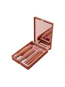 1 件粉色化妆刷套装，含 5 支刷子和内置镜子，便携式化妆刷，情人节礼物，非常适合旅行浴室装饰夏季化妆品收纳浴室配件 - 咖啡棕 - 查看 8