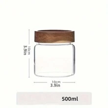1pc High Borosilicate Glass Storage Jar With Camphor Wood Lid, Glass Food Container, Airtight Glass Jar For Candy, Cookies, Rice, Coffee Beans, Snacks, Spices, Kitchen Accessories