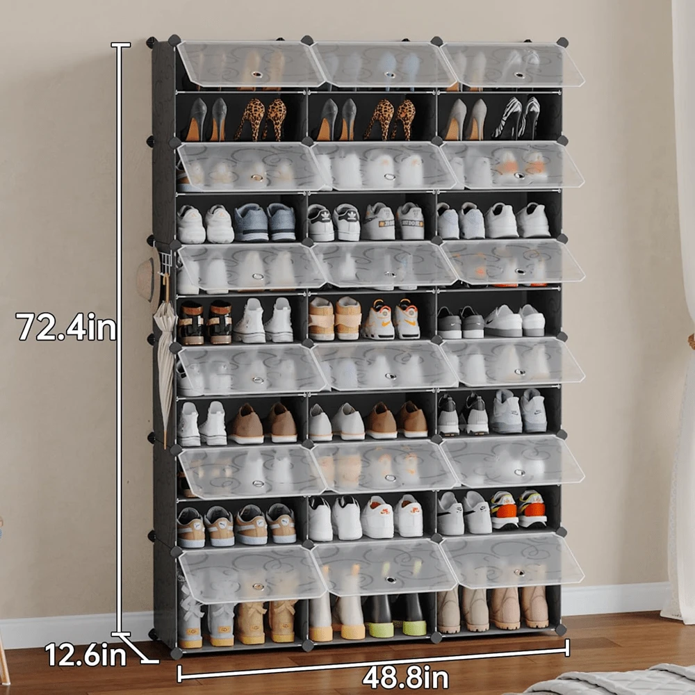 12-Tier Portable 72 Pair Shoe Rack Organizer 36 Grids Tower Shelf ...