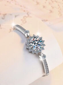 KAHOOT Pulsera de plata de ley 925 con moissanita de 5 quilates, diseño clásico y elegante de copo de nieve y girasol, adecuada para Año Nuevo y Año Nuevo, fiestas, gran regalo de joyería con aura, apropiada para parejas hombre y mujer, regalo con caja de regalo para el Día de San Valentín - Plateado - Ver 6