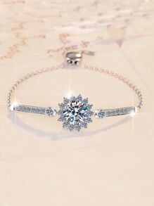 KAHOOT Pulsera de plata de ley 925 con moissanita de 5 quilates, diseño clásico y elegante de copo de nieve y girasol, adecuada para Año Nuevo y Año Nuevo, fiestas, gran regalo de joyería con aura, apropiada para parejas hombre y mujer, regalo con caja de regalo para el Día de San Valentín - Plateado - Ver 4