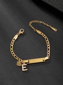 1 件个性化首字母吊饰心形手链适合青少年可调节不锈钢字母手链首字母 A 到 Z 腕链