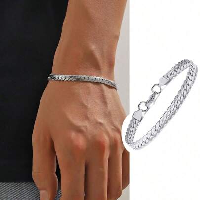 MONALLY 1pc Hip Hop Funky Stainless Steel Jewelry Silver Color Chain Bracelet For Men Versatile Accessories Best Friend Gift For Summer Vacation Travel Beach Party Western Style
