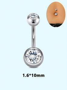 14G Bauchnabel Piercings aus Chirurgenstahl mit rundem kubischem Zirkonia, Nabel Barbell Stecker Körperpiercings für Frauen als Geburtstagsgeschenk, Bauchnabelpiercing für Frauen, Körperschmuck in Silber in den Längen 6mm, 8mm, 10mm, 12mm, 14mm, 16mm, 18mm