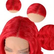 26Inch Body Wave Red Color 13x4x1 Lace Front Wig Long Wavy Glueless Lace Front Synthetic WIgs Heat Resistant Fiber Synthetic Lace Wig Gorgeous For Women Cosplay Party Daily Wear - 紅色 - 查看 4