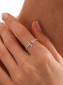 1 pieza Anillo ajustable de plata de ley 925 con diamantes, elegante y simple, para uso diario de las mujeres, regalo de fiesta, cumpleaños o joyería fina