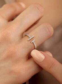 1 pieza Anillo ajustable de plata de ley 925 con diamantes, elegante y simple, para uso diario de las mujeres, regalo de fiesta, cumpleaños o joyería fina