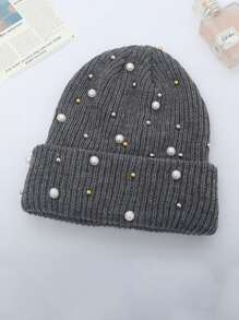 1pc New Millinery Wool Hat In Autumn And Winter, Fashion Faux Pearls Embellish Winter Hat, Winter Wool Hat Warm Knit Hat, Fashionable Atmosphere. - 1pc - View 14