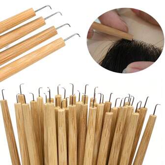 Wooden Hair Ventilating Needles For Wig Making Hair Weave Needles With Wood Handle 1pc Hook Needle Repair Hairline & Toupee