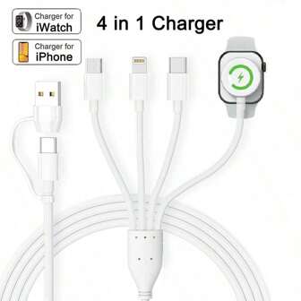 4 In 1 USB Type C To Apple Watch Charger USB C Charging Cable For Apple Watch S1-S10 Lightning Charge Cable For IPhone Type C Micro USB Charging Cable