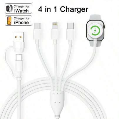 四合一 USB Type-C 转充电器，USB-C 充电线兼容 S1-S10，Lightning 充电线兼容 Type-C 和 Micro USB，通过 Nan MFi 认证