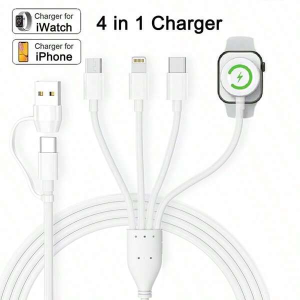 4 In 1 USB Type C To Apple Watch Charger USB C Charging Cable For Apple Watch S1-S10 Lightning Charge Cable For IPhone Type C Micro USB Charging Cable