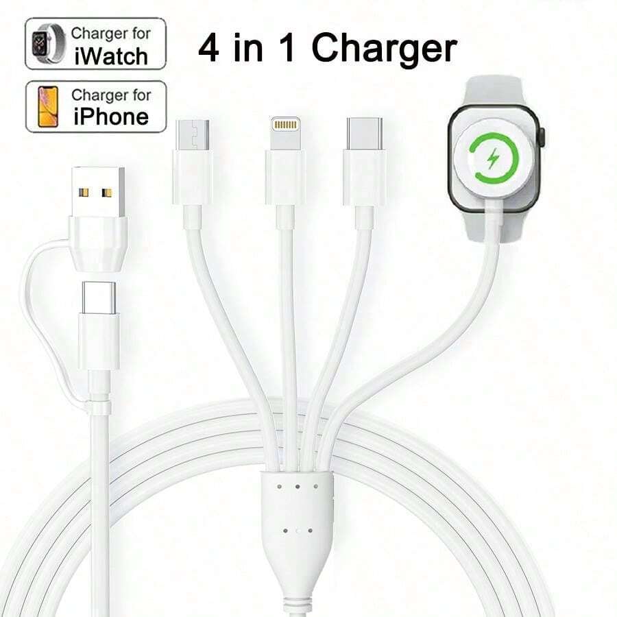 四合一 USB Type-C 转充电器，USB-C 充电线兼容 S1-S10，Lightning 充电线兼容 Type-C 和 Micro USB，通过 Nan MFi 认证 - 白色 - 查看 1