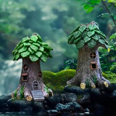 Miniature Fairy Tree House - Resin Garden Decor For Pots, Bonsai & Terrariums, Perfect For DIY Projects, Home Office Desk Accents, And Insect/Animal Habitat Fairy Garden Decorations