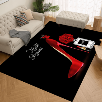1pc 'Red High Heel With Red Butterfly And Red Roses, Non-Slip Resistant Rug, Machine Washable, Carpet For Entryway Living Room Bedroom Nursery Room, Outdoor Patio Garden Yard Decor Rug, Home Decor, Room Decor, Area Rug