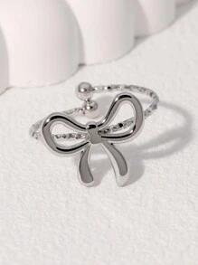 1 件简约百搭可爱精致不锈钢蝴蝶结开口戒指，适合女性日常佩戴、派对、约会