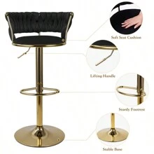 Nalupatio Modern Swivel Woven Velvet Bar Stools Set Of 2, Stool, 360° Swivel Adjustable Height Bar Stool With Backs Gold Metal Tall Bar Stools Counter Height For Kitchen Island Pub