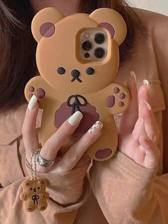 Söt Stuff Söt 3D-tecknad Rosett Och Björn Telefonskal Kompatibelt Med Apple 14/13/12promax/Smilax/11/Xr/Se3 Kawaii Vattentätt Stötsäkert Falltåligt Reptåligt