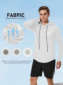 Running Men Raglan Sleeve Drawstring Hooded Sports Sweatshirt - White - View 2